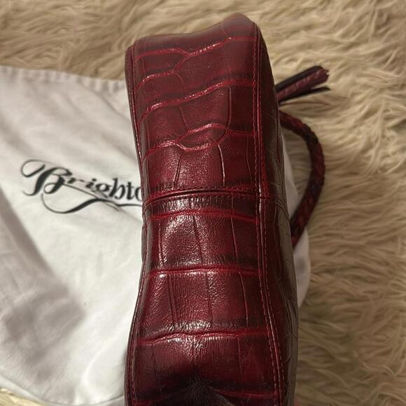 Brighton burgundy Elegant Red Croc-Embossed Shoulder Bag - Picture 3 of 9
